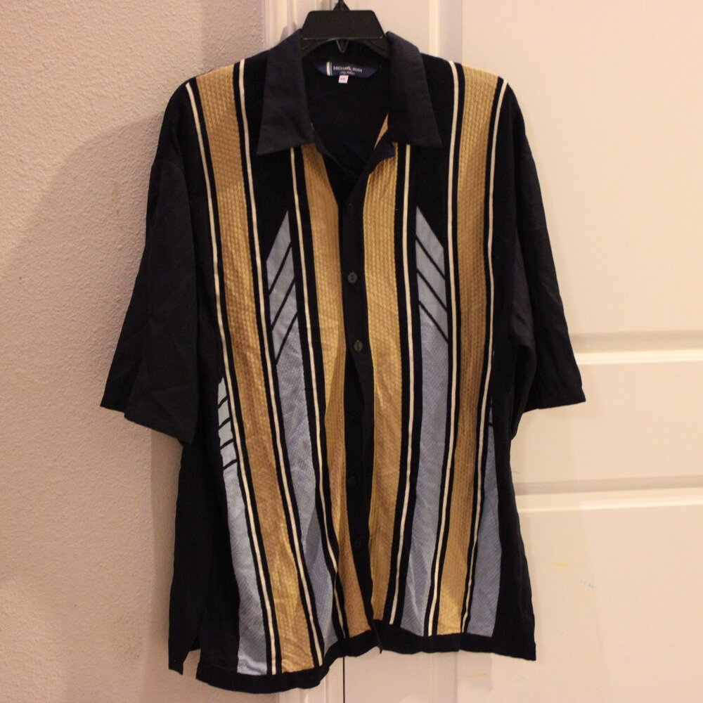 Michael Irvin Playmakers Mens Blue Stripe Collared Button Up Shirt XXL